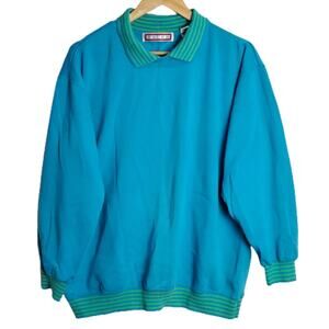 Vintage 90s Sweatshirt Womens XL Blue Bright Streetwear Striped Retro Granny